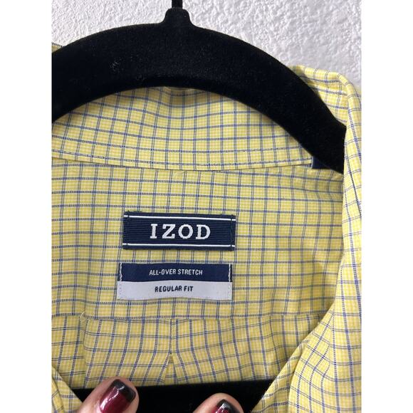 Izod Shirt Mens‎ XL Yellow Blue Plaid Long Sleeve Button-Down Casual Regular Fit - Picture 5 of 12
